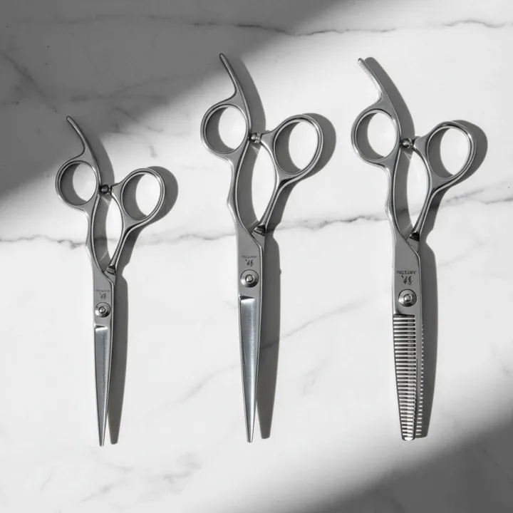 Juntetsu Japan Offset set of two cutting scissors and a thinner on marble