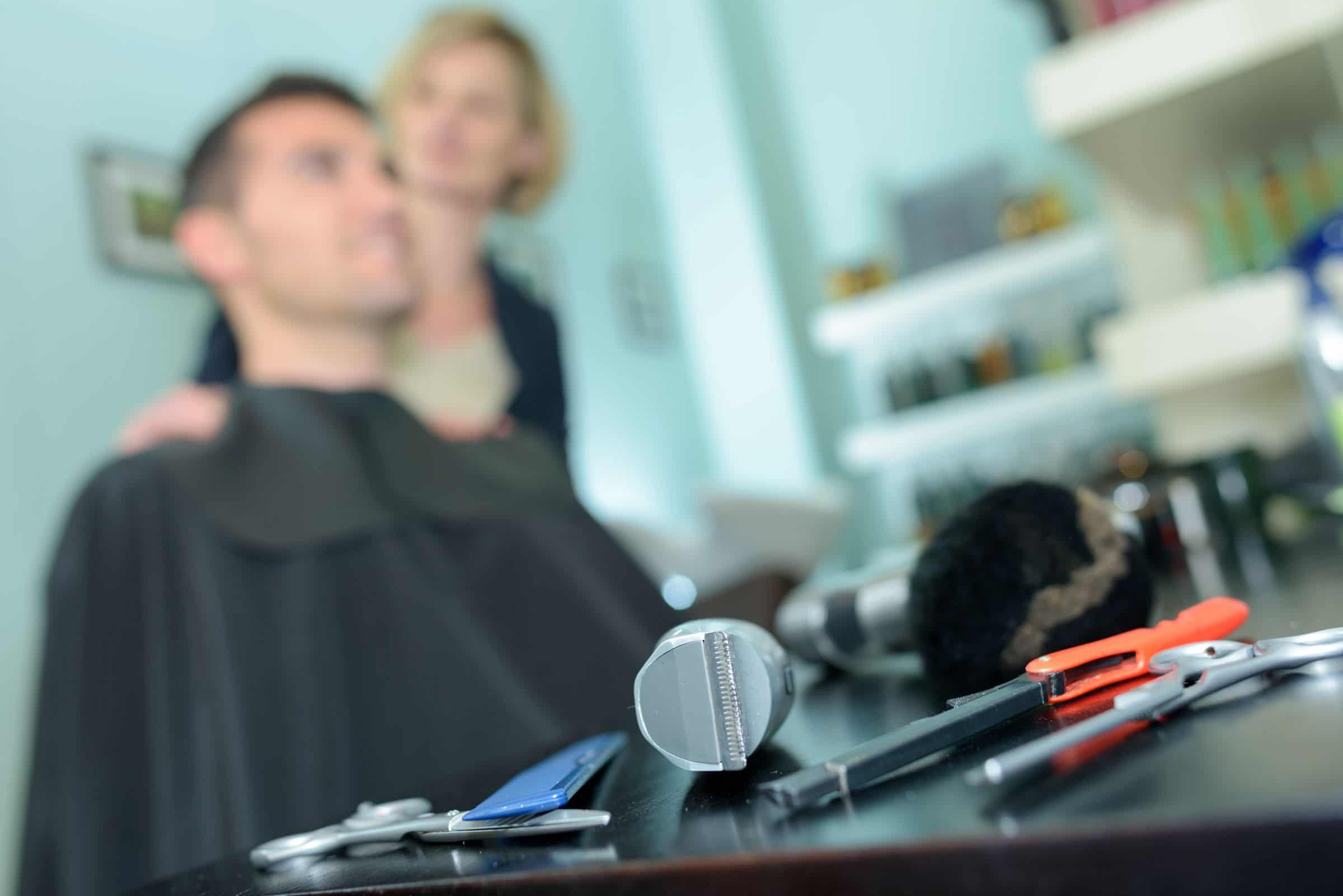 Close-up of an Australian barber's shear kit staged for a client